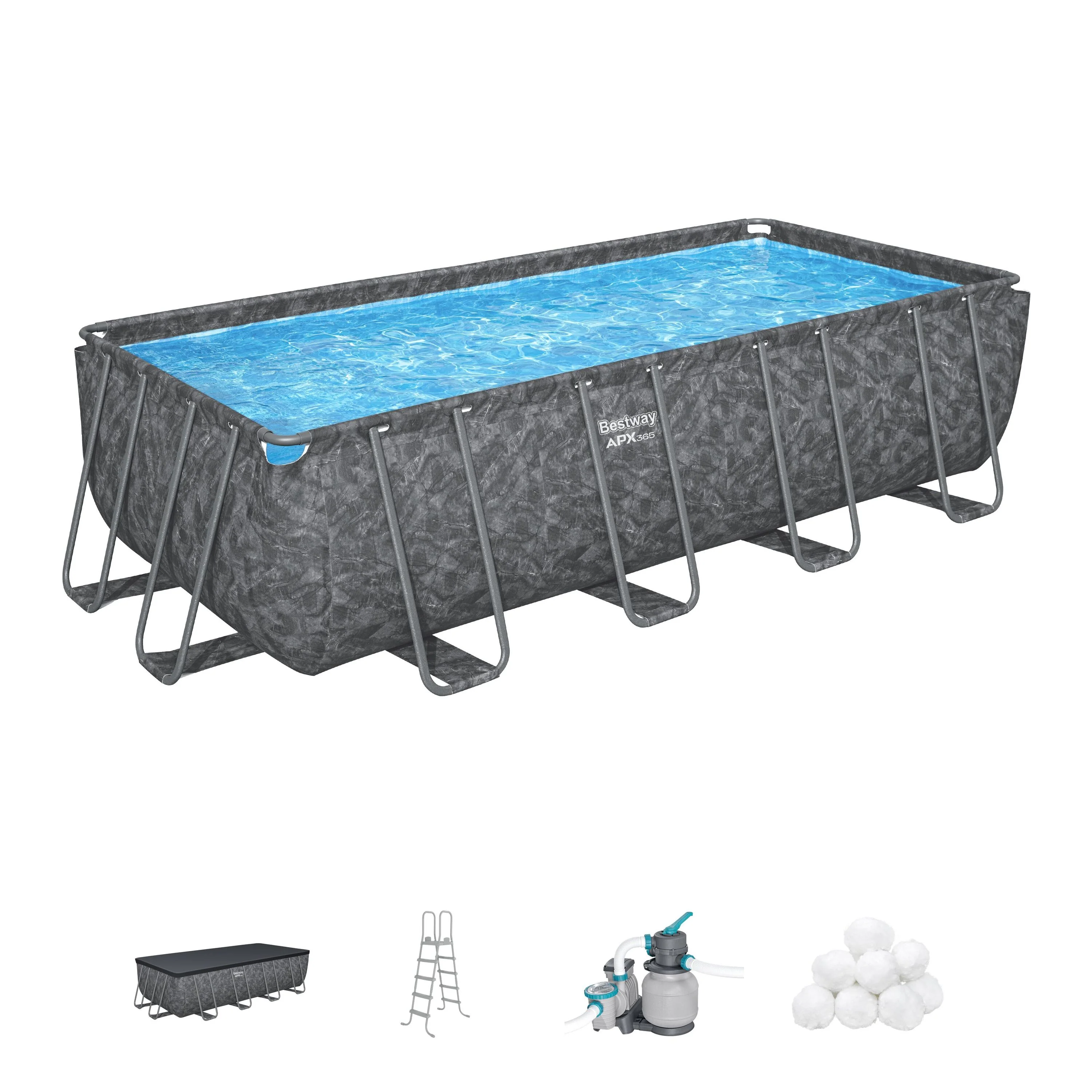 561KA Bestway® APX 365  18 Ft x 9 Ft x 4.3 Ft   Above Ground Pool Set Rectangular