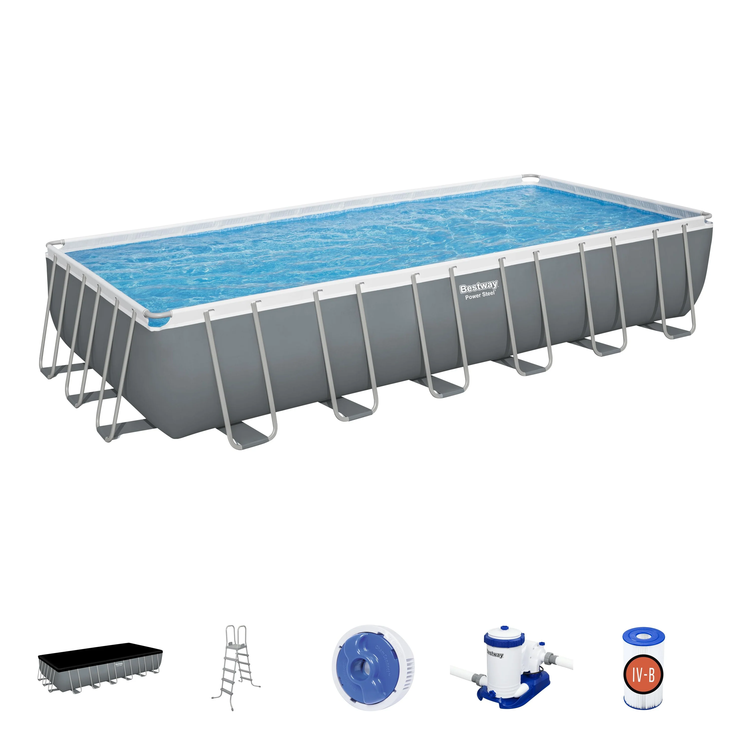 56474-Power Steel® 24' x 12' x 52"/7.32m x 3.66m x 1.32m Rectangular Pool Set - Image 11