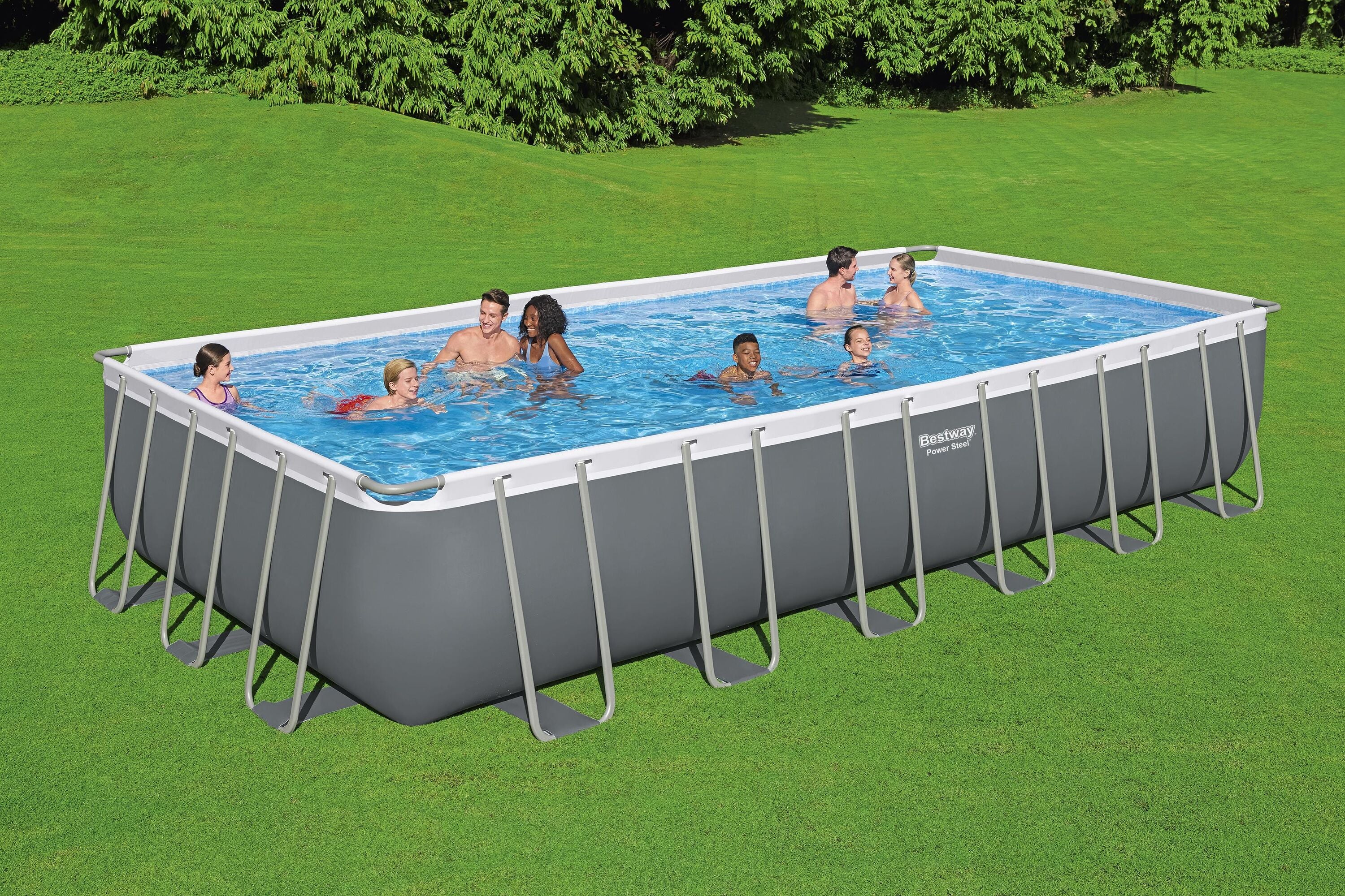 56474-Power Steel® 24' x 12' x 52"/7.32m x 3.66m x 1.32m Rectangular Pool Set - Image 4