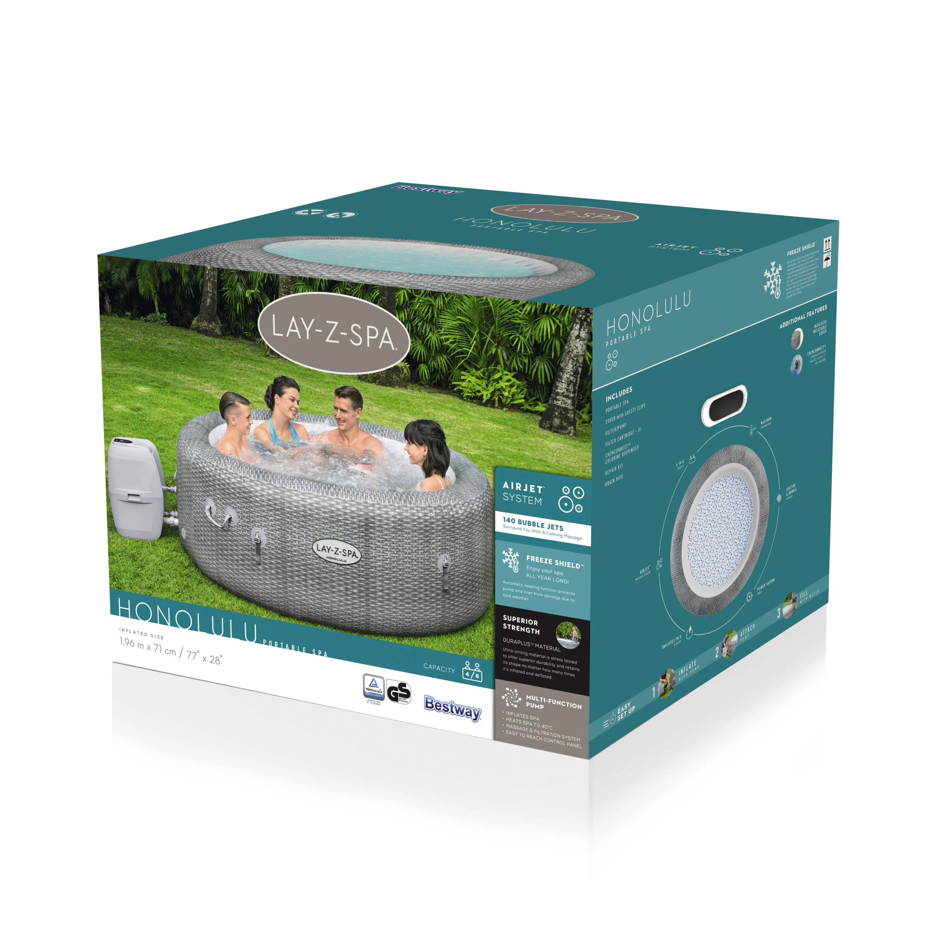 60019 Lay-Z-Spa® 77" x 28"/1.96m x 71cm Honolulu AirJet - Image 8