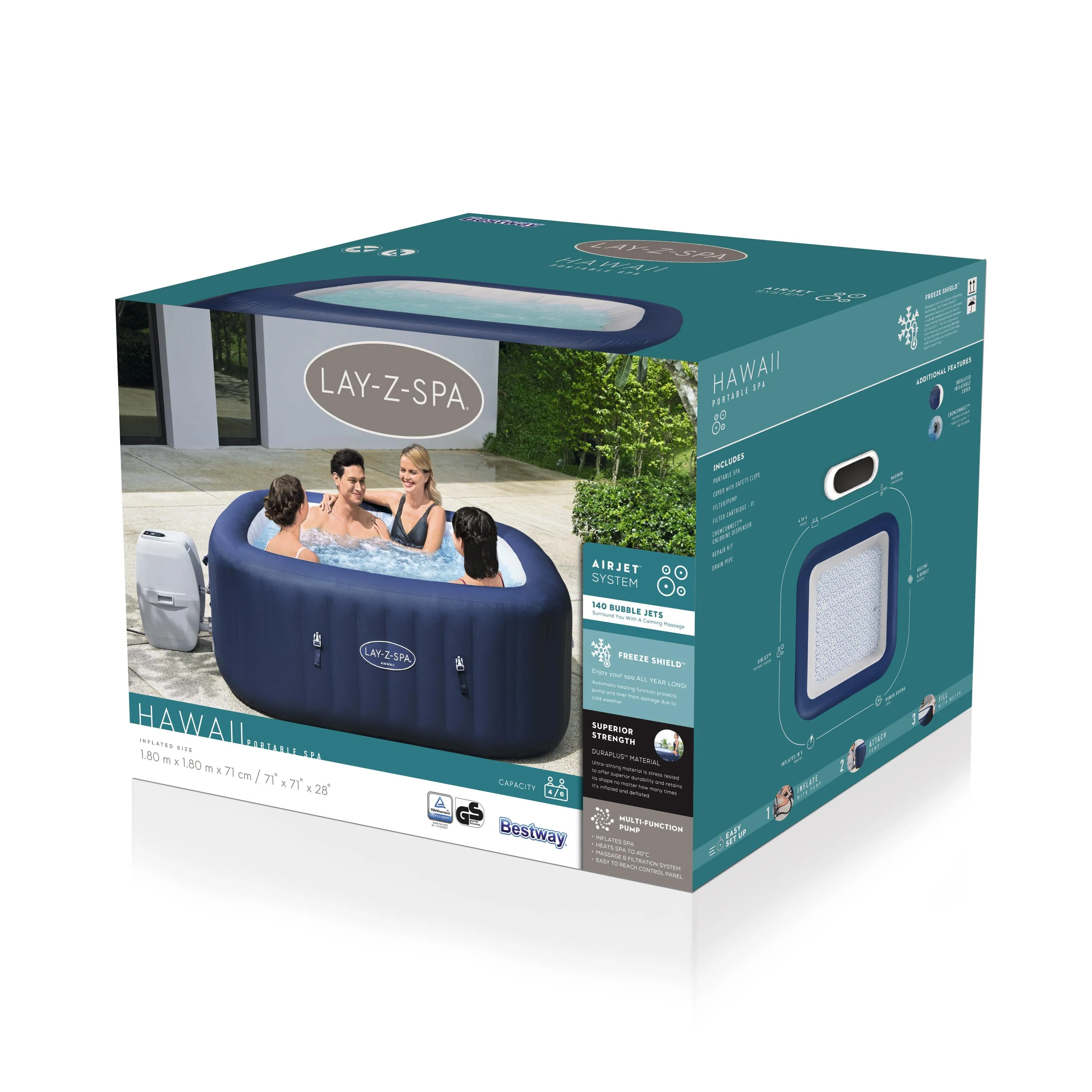 60021 Lay-Z-Spa® 71" x 71" x 28"/1.80m x 1.80m x 71cm Hawaii AirJet - Image 7