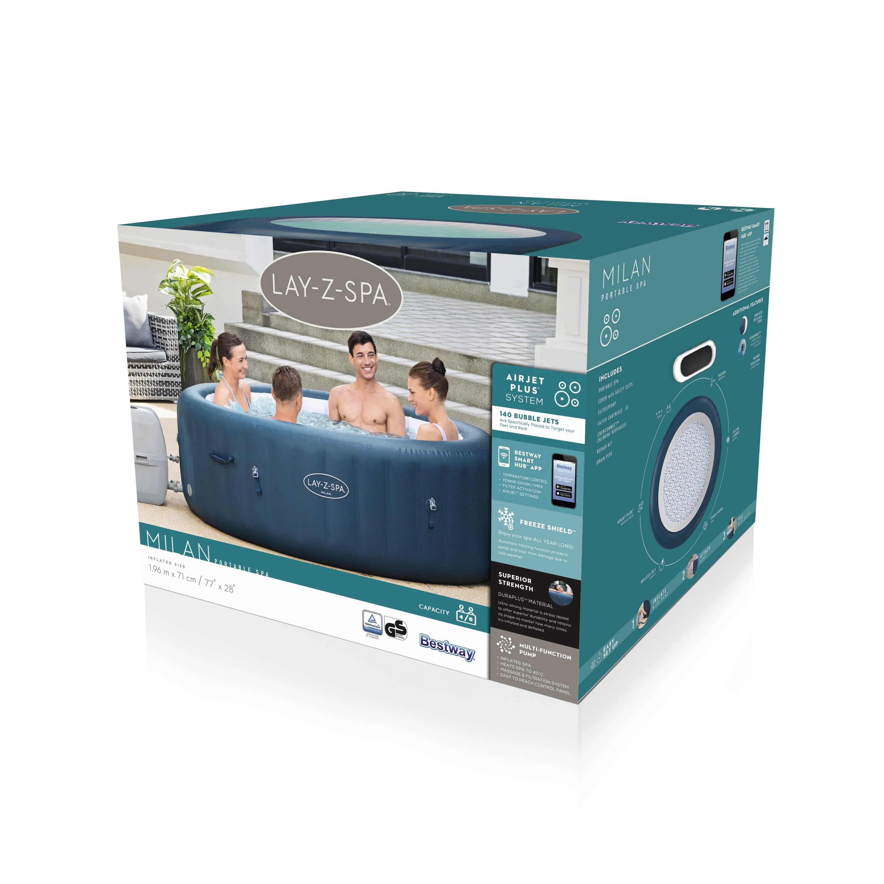 60029 Lay-Z-Spa® 77" x 28"/1.96m x 71cm Milan Airjet Plus - Image 7