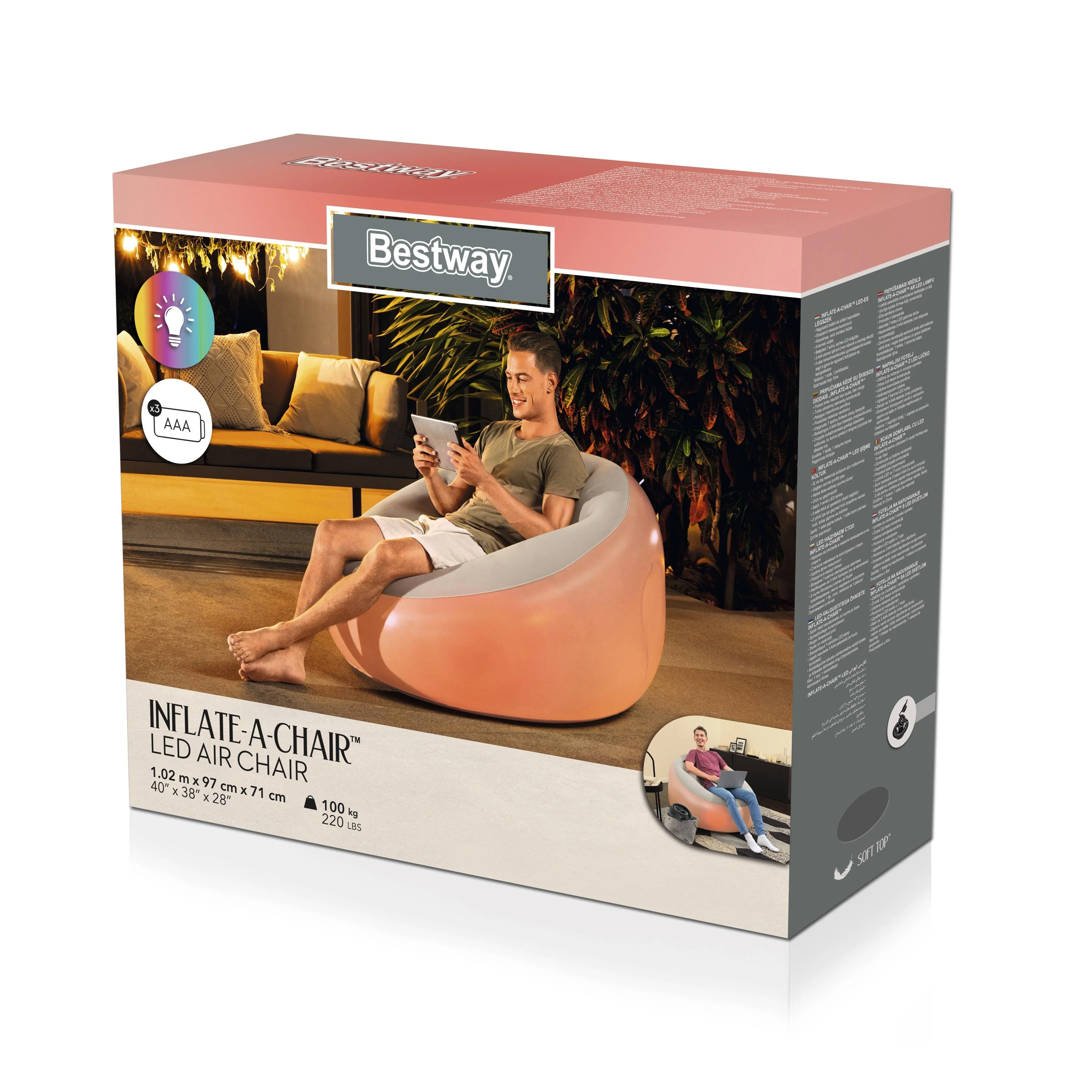 Bestway® (75086) Inflate-A-LED Air Chair 40" x 38" x 28"/1.02m x 97cm x 71cm - Image 8