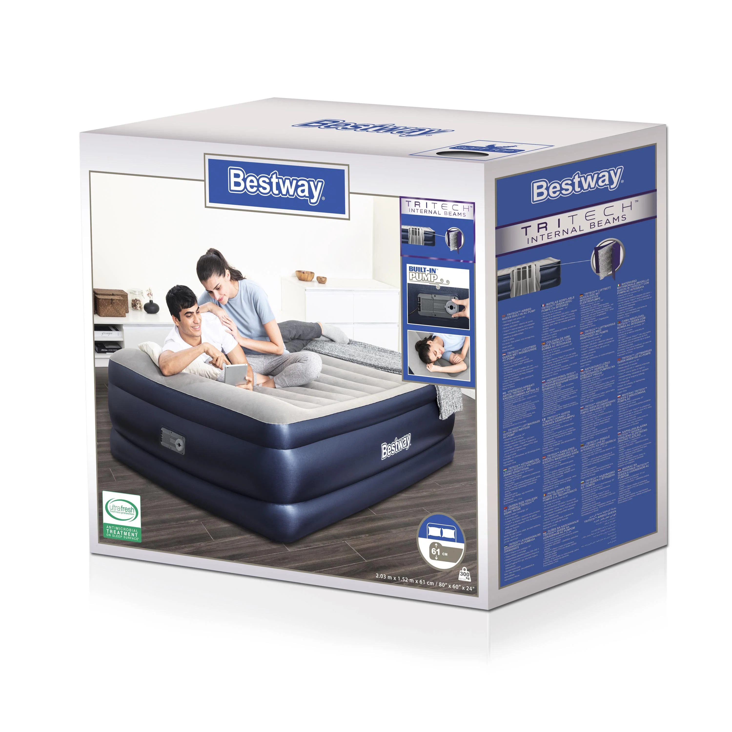 Bestway® 80" x 60" x 24"/2.03m x 1.52m x 61cm Tritech Airbed Queen Built-in AC Pump - Image 9