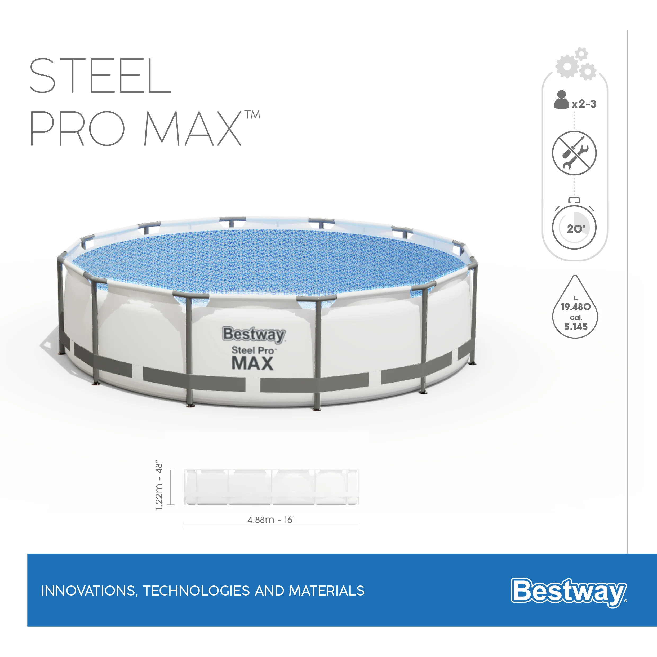 Bestway (5612Z) Steel Pro MAX™ 16' x 48"/4.88m x 1.22m Pool Set - Image 5