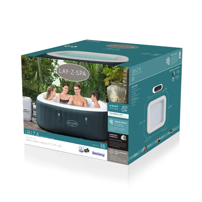 Bestway (60015) Above Ground Portable Lay-Z-Spa Ibiza AirJet 71" x 71" x 26"/1.80m x 1.80m x 66cm - Image 3