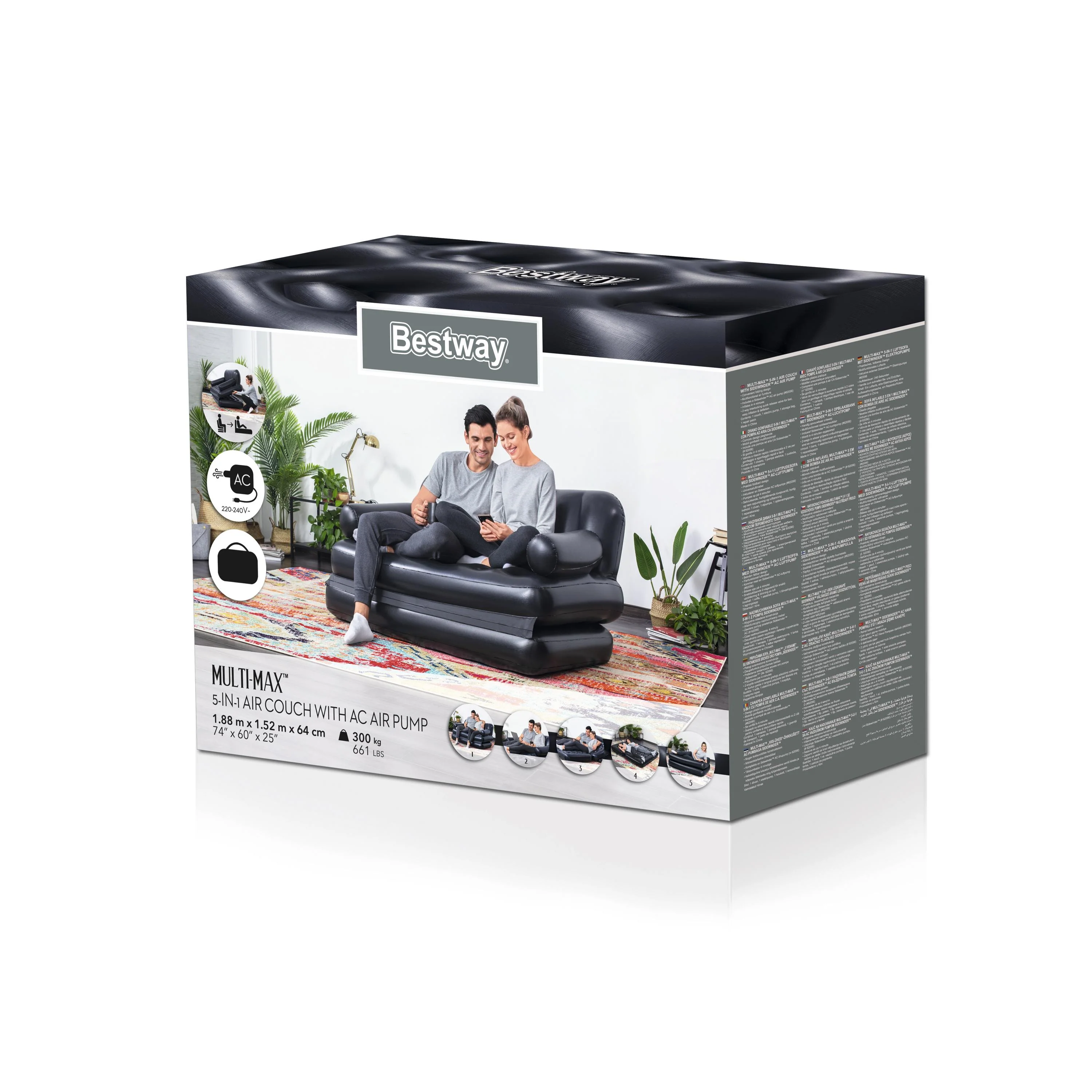 Bestway®74"x 60"x25"/1.88mx1.52mx64cm Multi-Max 5-in-1Air Couch with Sidewinder AC Air Pump - Image 8