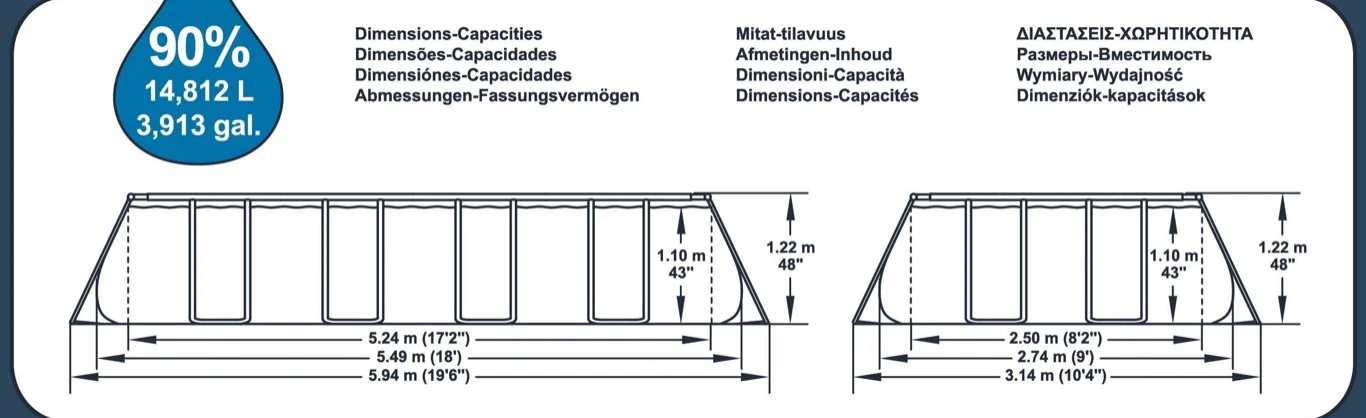 56465 Bestway  Above Ground Power Steel 18 Ft x 8.98 Ft x4 Ft /5.49m x 2.74m x 1.22m Rectangular Pool Set - Image 10