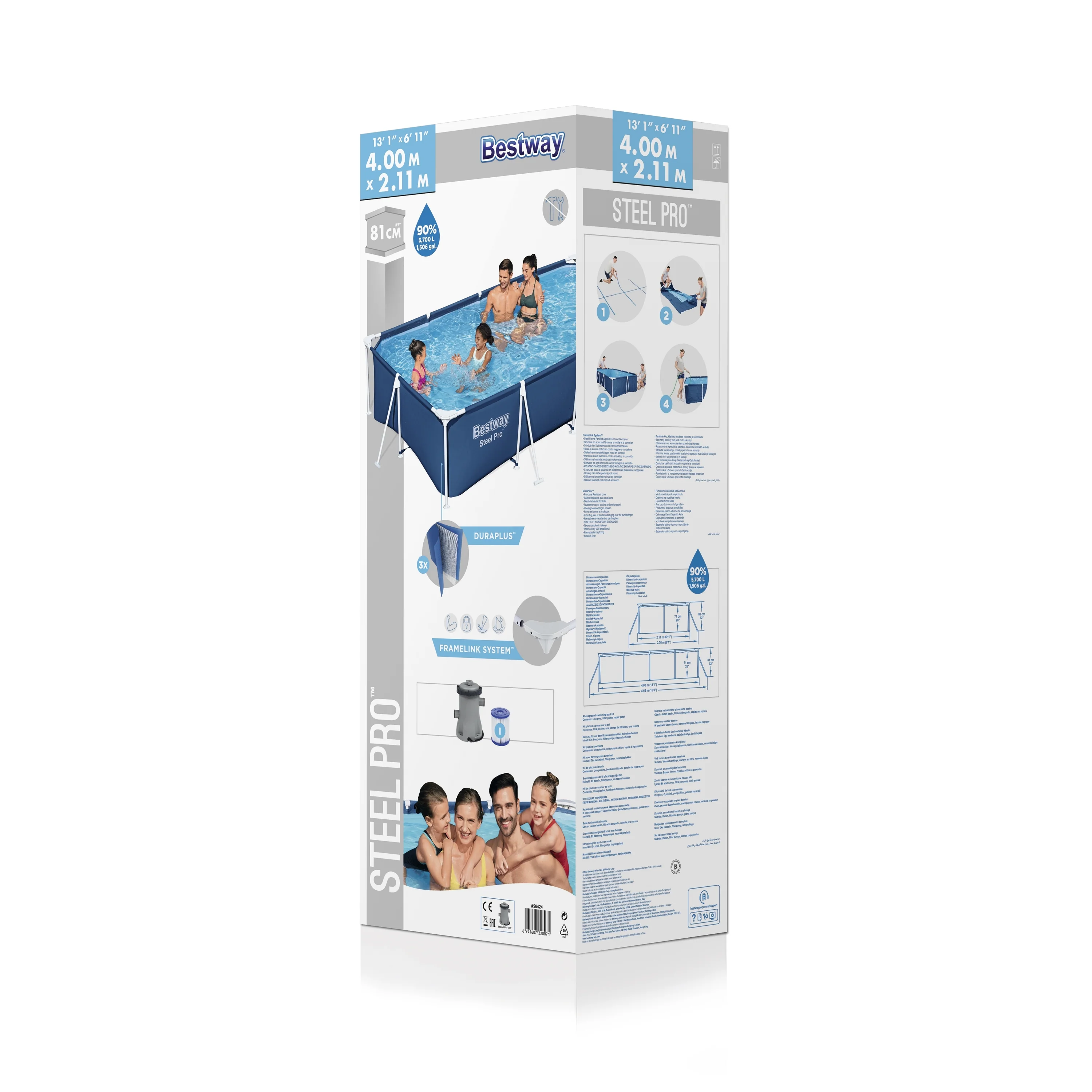 Bestway (56424) Portable Swimming Pool For Adults 13.12 ft x 6.92 ft x 2.62 ft / 4.00m x 2.11m x 81cm - Image 11