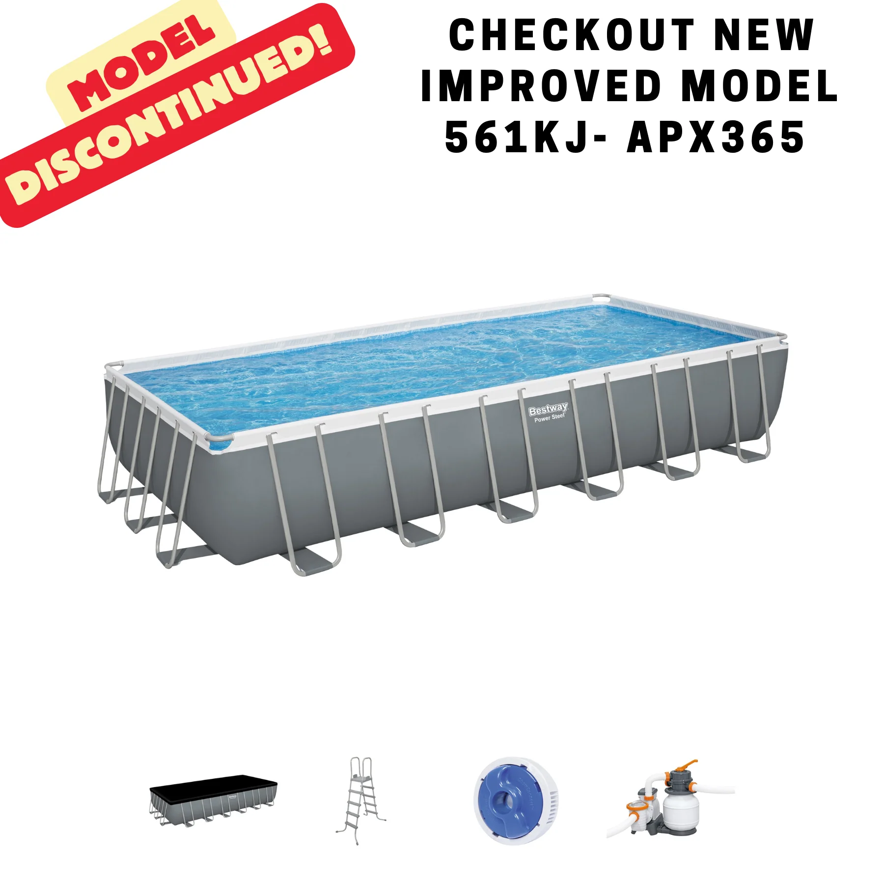 Bestway (56623) Above Ground Portable Swimming Pool Set For Adults 31.3 ft x 16 ft x 4.3 ft / 9.56m x 4.88m x1.32m